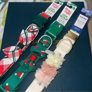 Festive Dog Collar Set with Bows and Flowers BRAND NEW size XL (3 total)